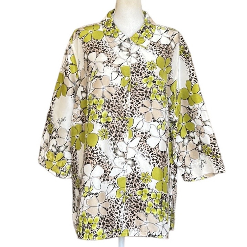 French Laundry 100% Silk Floral Animal Print Button Down Blouse Plus Size 3X